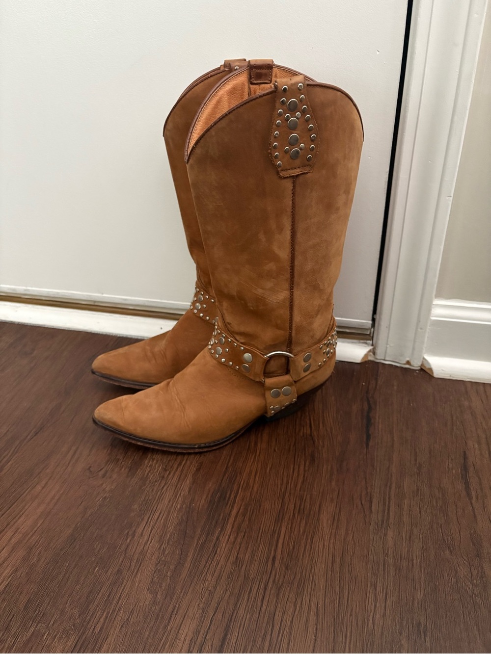 Women's Brown Western Harness Boots Genuine Leather